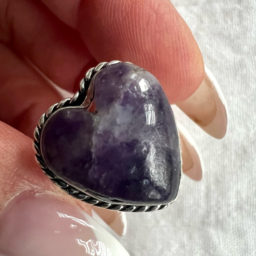 925 Third Eye LEPIDOLITE Heart ❤️ Ring 8.5